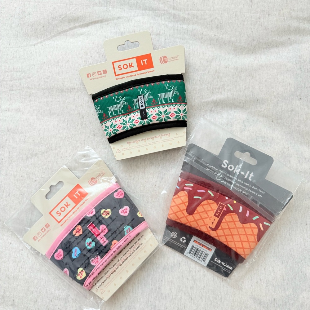 NWT Sok-It HotSok Reusable Coffee Sleeve – 3 Styles